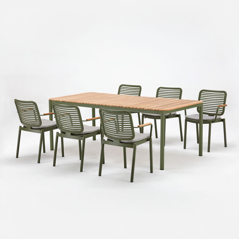 Стол обеденный металлический с деревянной столешницей Armona