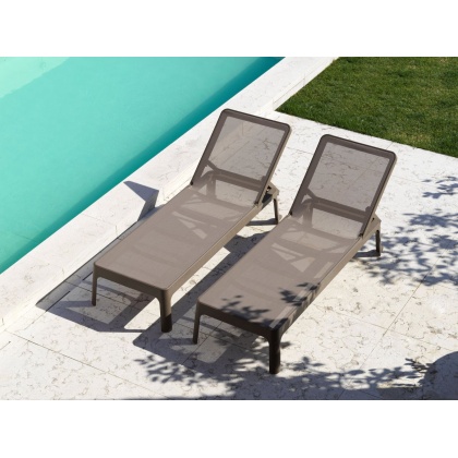 PLANO, шезлонг-лежак пластиковый с текстиленом (tabacco/табак)