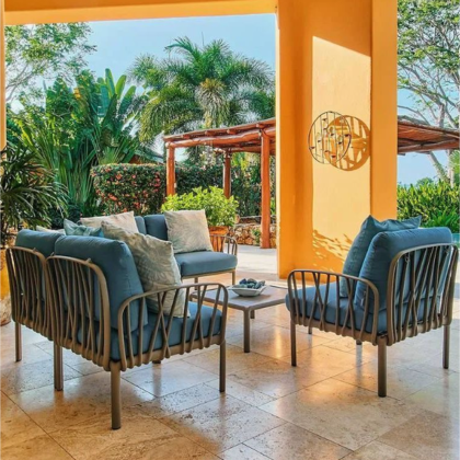 KOMODO 5, диван угловой (tortora/тортора, подушка синий Sunbrella)