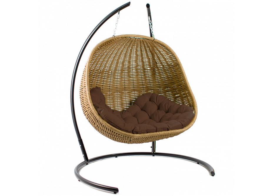 Двойной ротанг. Плетеное двойное подвесное кресло-кокон (графит) DECKWOOD