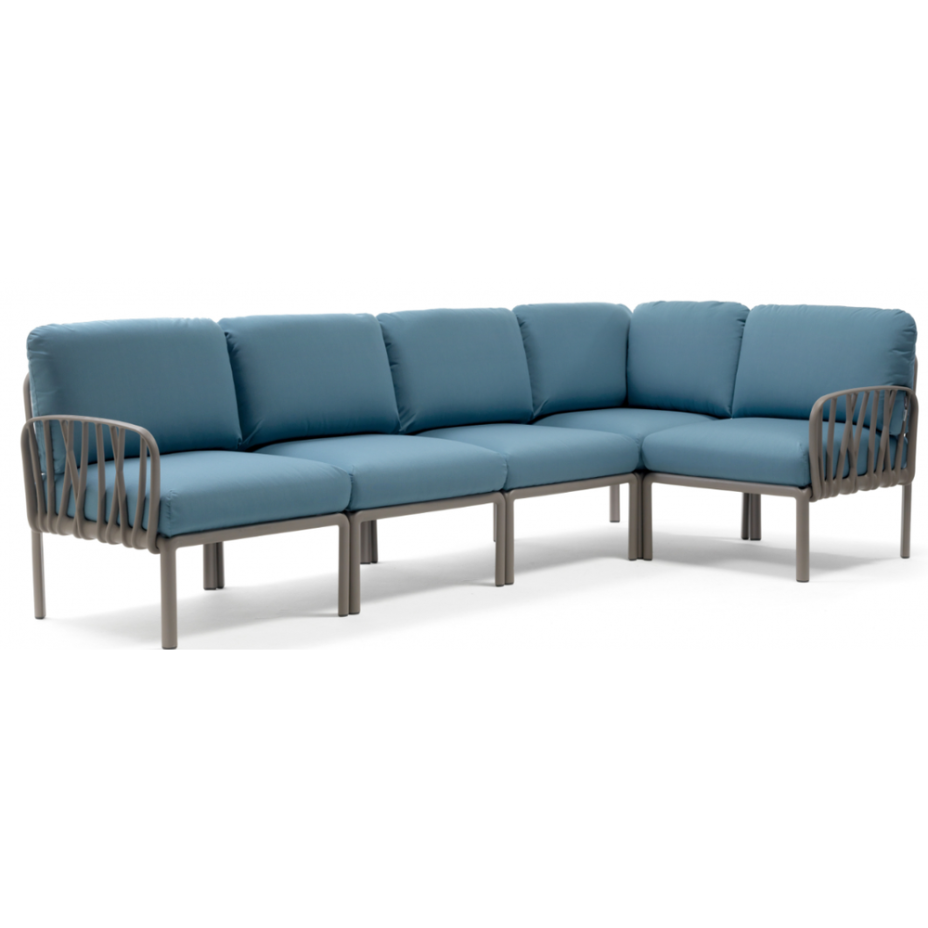 KOMODO 5, диван угловой (tortora/тортора, подушка синий Sunbrella)