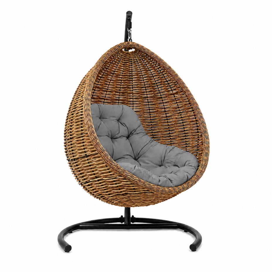 Кресло подвесное Goccia Wenge из искусственного ротанга (Миндаль омбре, подушка Кокос)