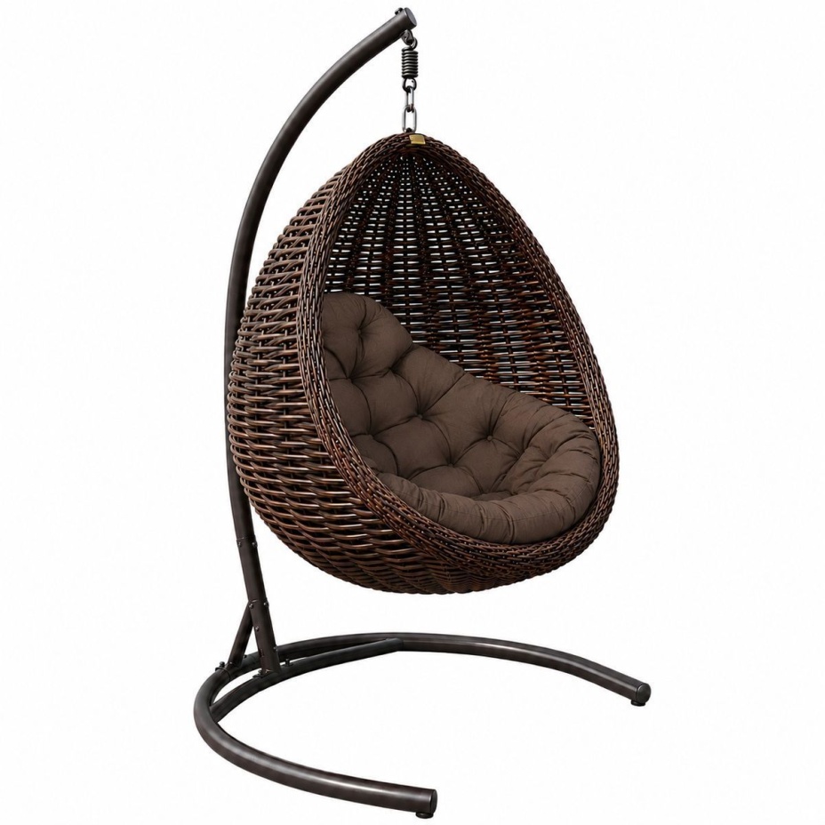 Кресло подвесное Goccia Wenge из искусственного ротанга (Венге, подушка Браун)