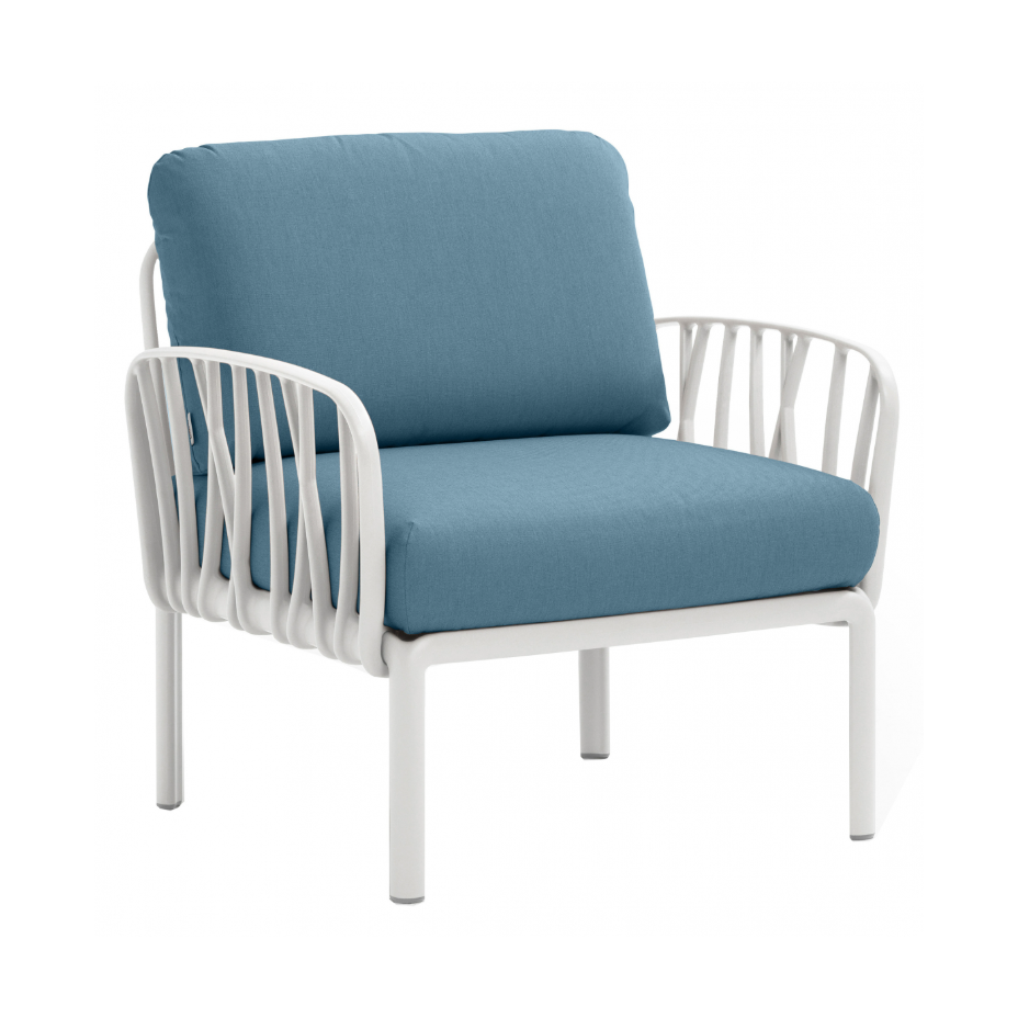 KOMODO POLTRONA, лаунж-кресло (bianco/белый, подушка синий Sunbrella)