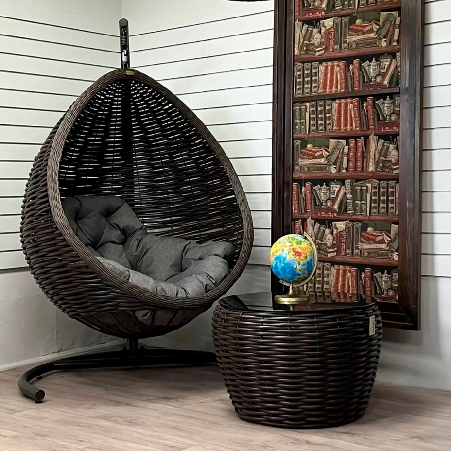 Кресло подвесное Goccia Wenge из искусственного ротанга (Венге, подушка Кокос)