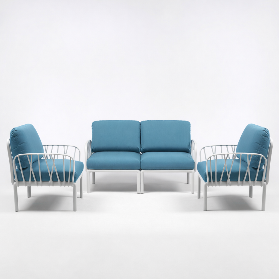 KOMODO POLTRONA, лаунж-кресло (bianco/белый, подушка синий Sunbrella)